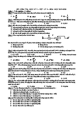 Đề kiểm tra học kỳ I môn Vật lý Khối 9  Năm học 2019-2020
